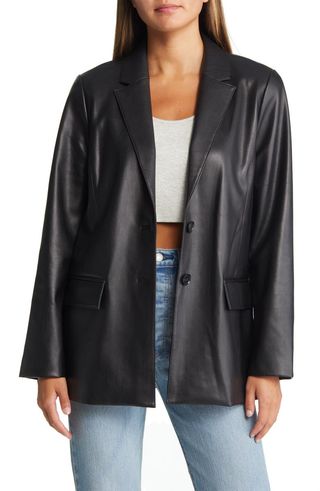 Open Edit + Faux Leather Blazer