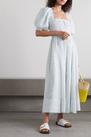 Dôen + Siena Shirred Floral-Print Ramie Maxi Dress