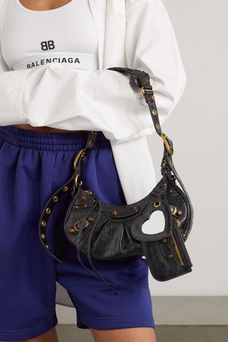 Balenciaga + Le Cagole XS Studded Croc-Effect Leather Shoulder Bag
