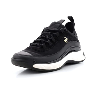Chanel + CC Cap Toe Logo Sneakers Leather and Mixed Fibers With Velvet