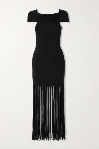 Thebe Magugu + Off-the-Shoulder Fringed Wool Maxi Dress