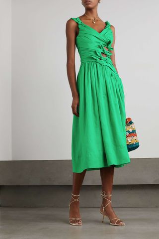 Zimmermann + Tiggy Bow-Embellished Linen Midi Dress