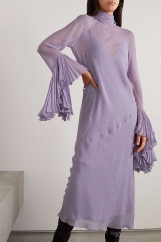 Khaite + Evi Ruffled Pleated Silk-Chiffon Midi Dress