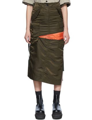 Sacai + Khaki Nylon Midi Skirt