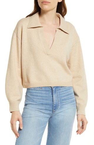 & Other Stories + Cotton Blend Long Sleeve Polo Sweater