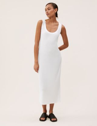 M&S Collection + Ribbed Round Neck Midi Column Dress