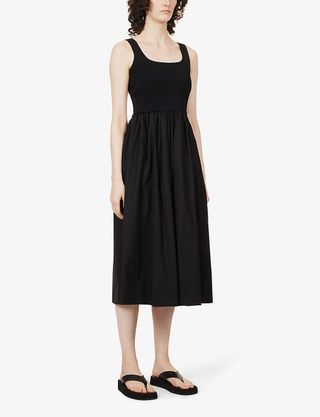 Theory + Square-Neck Flared-Hem Stretch-Woven Midi Dress