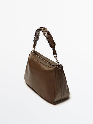 Massimo Dutti + Leather Shoulder Bag with Interwoven Strap