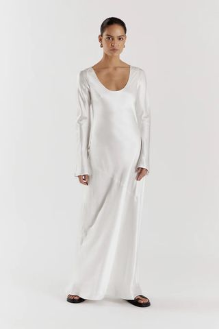 Dissh + Lea White Sleeved Satin Maxi Dress