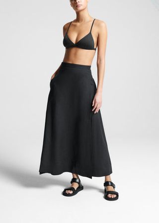 Asceno + Amalfi Black Organic Linen Skirt