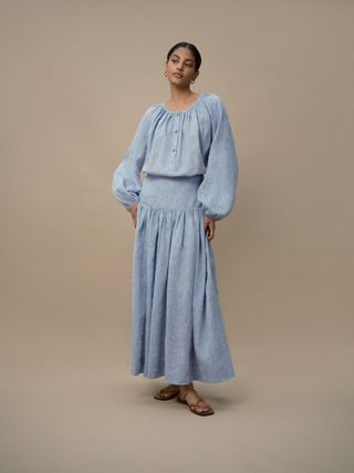 Mondo Corsini + Maud Blue Chambray Linen Skirt
