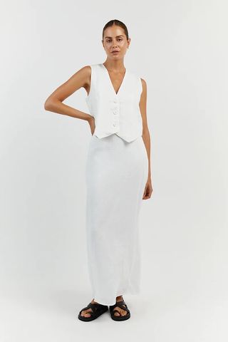 Dissh + Roberts White Linen Midi Skirt