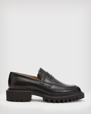 AllSaints + Lola Slip On Shiny Leather Loafer Shoes
