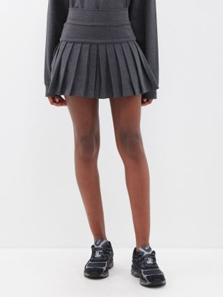 Norma Kamali + Pleated Cotton-Blend Jersey Mini Skirt