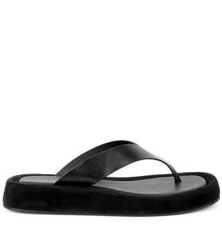 The Row + Ginza Black Leather Flip Flops