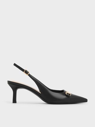 Charles & Keith + Black Metallic-Accent Slingback Pumps