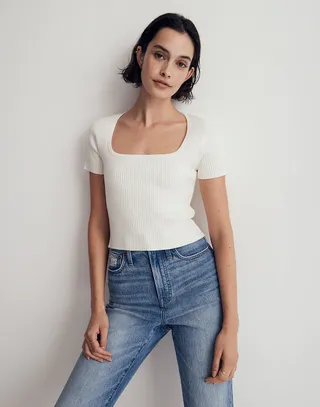 Madewell + Square-Neck Crop Sweater Tee