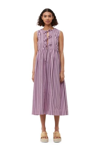 Ganni + Striped Cotton Midi Dress