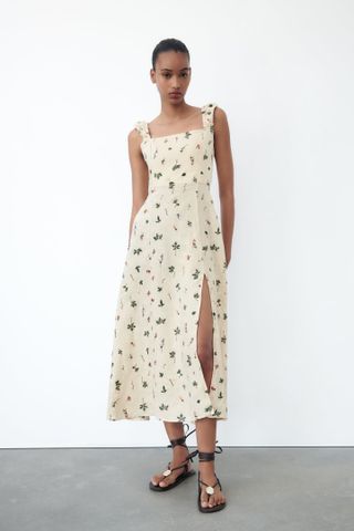 Zara + Embroidered Linen Dress