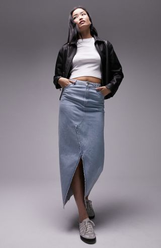 Topshop + Raw Hem Denim Midaxi Skirt