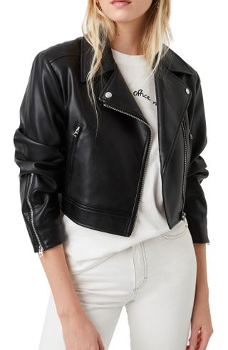 French Connection + Crolenda Faux Leather Crop Biker Jacket