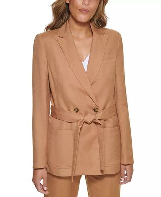 Calvin Klein + Linen Tie Waist Jacket