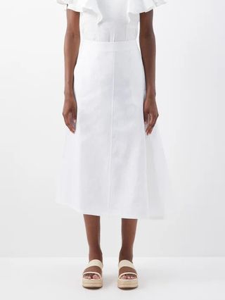 Jil Sander + Asymmetric Coated-Linen Midi Skirt
