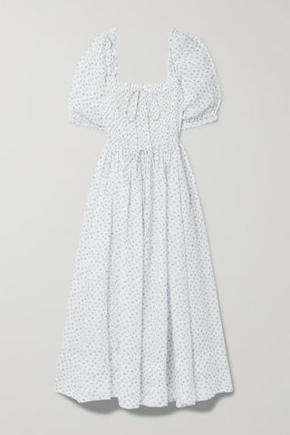 Dôen + Siena Shirred Floral-Print Ramie Maxi Dress