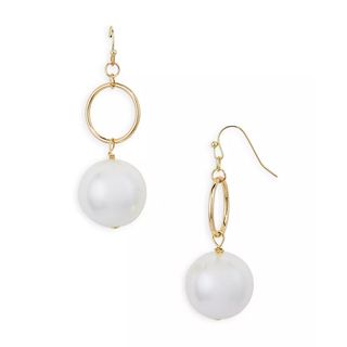 AQUA + Circle & Imitation Pearl Drop Earrings