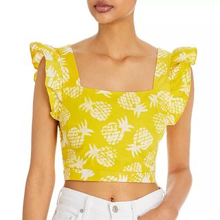 AQUA x Studio 189 + Pineapple Print Flutter Sleeve Crop Top