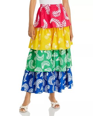 AQUA x Studio 189 + Rainbow Leaf Print Maxi Skirt