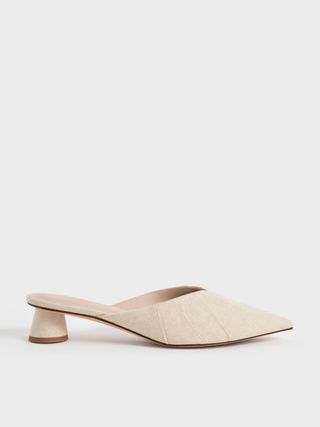 Charles & Keith + Chalk Linen Ruched Cylindrical Heel Mules