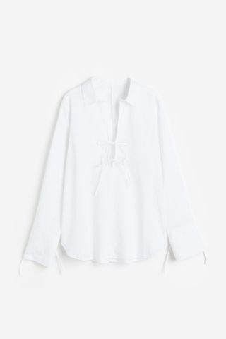 H&M + Linen-Blend Tie-Belt Shirt