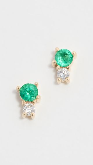 Adina Reyter + 14k Emerald + Diamond Amigos Post Earrings