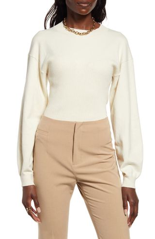 Open Edit + Corset Detail Cotton Blend Sweater