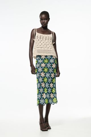 Zara + Floral Crochet Knit Top