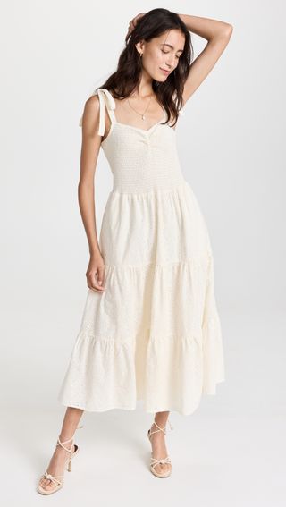Madewell + Tie Strap Tiered Lucie Midi Dress