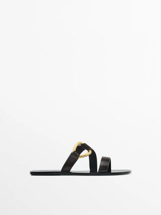 Massimo Dutti + Flat Slider Sandals with Metal Ring Detail