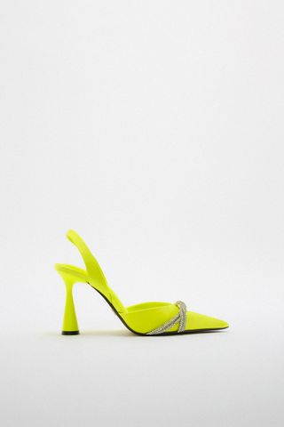 Zara + High-Heel Leather Rhinestone Shoes