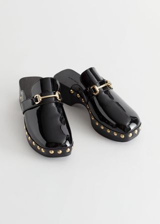 & Other Stories + Studded Leather Wooden Deco Clogs