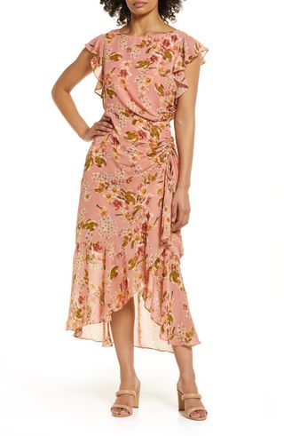 Julia Jordan + Floral Print Flutter Sleeve Midi Dress