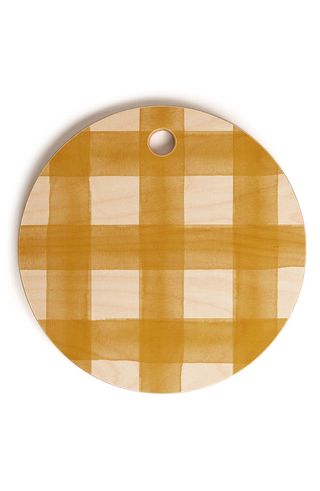 Deny Designs + Watercolor Check Round Birch Wood Cutting Board