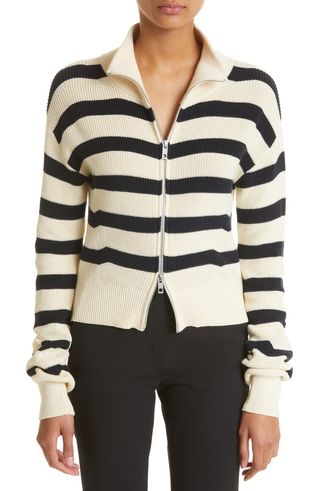 Rag & Bone + Amy Stripe Cotton Zip Sweater