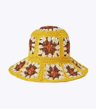 Tory Burch + Straw Crochet Short-Brim Bucket Hat