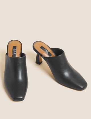 M&S Collection + Leather Square Toe Mule Court Shoes