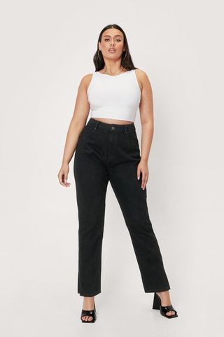 NastyGal + Plus Size Organic Denim Split Hem Mom Jeans