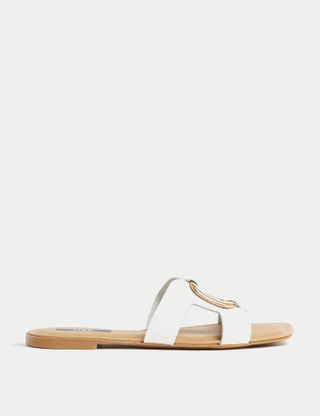 M&S Collection + Leather Ring Detail Flat Sliders
