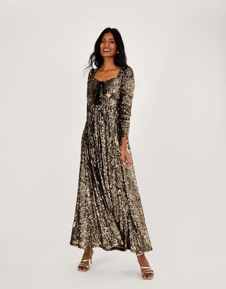 Monsoon + Georgina Sequin Maxi Dress With Recycled Polyester Gold