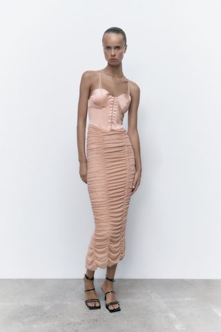 Zara + Ruched Tulle Corset Dress