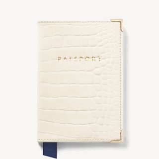 Aspinal of London + Passport Cover Ivory Patent Croc